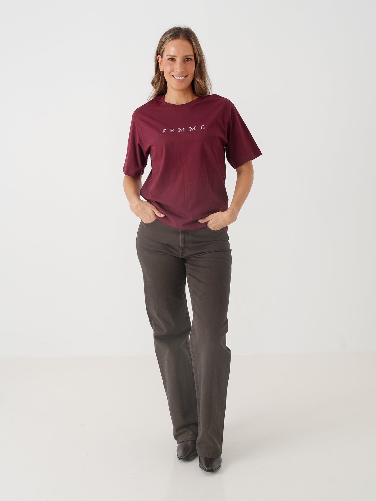 Selected Femme Vilja Short Sleeve Printed Tee Burgunder