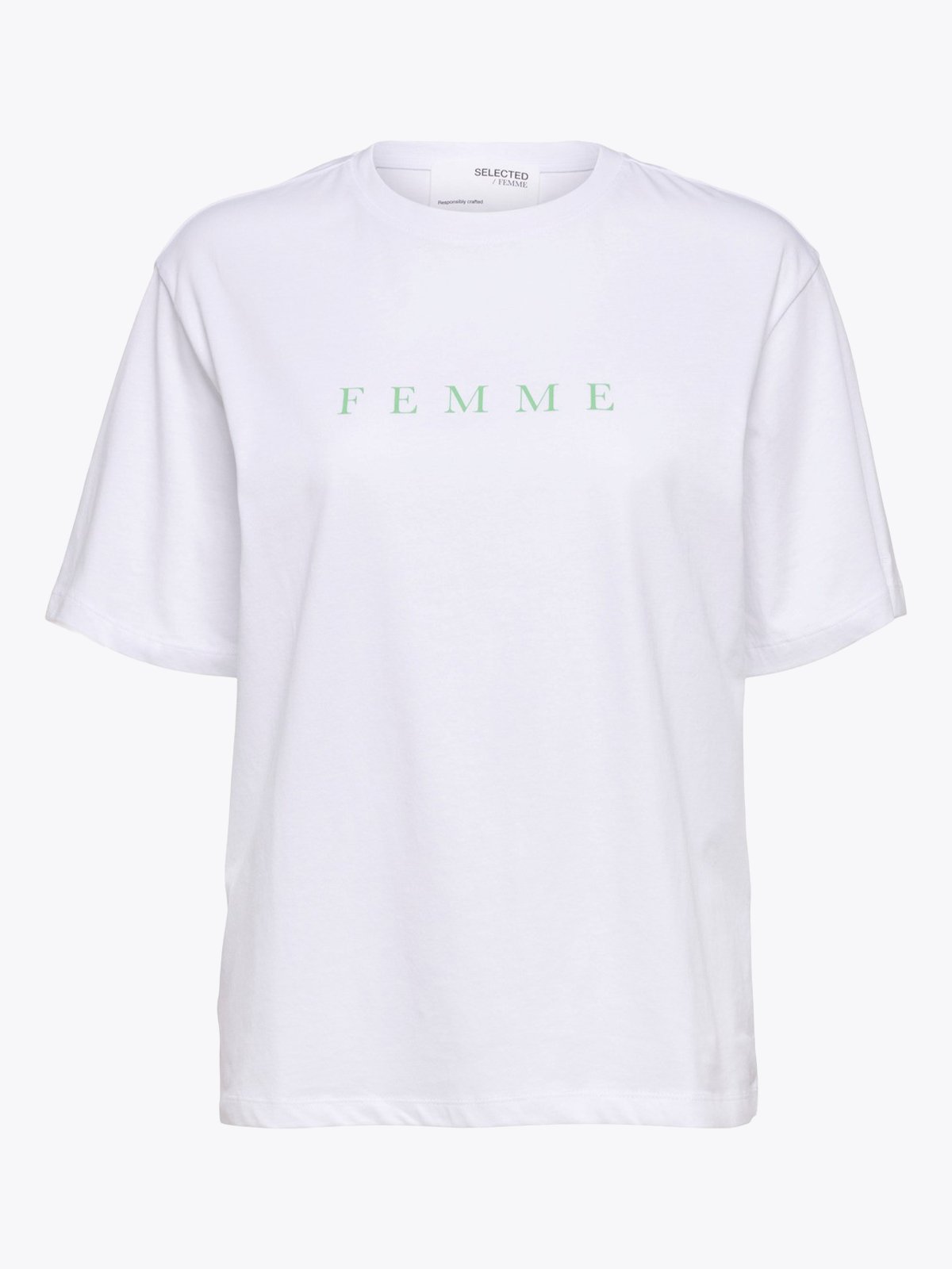 Selected Femme Vilja Short Sleeve Printed Tee Bright White Absinthe Green