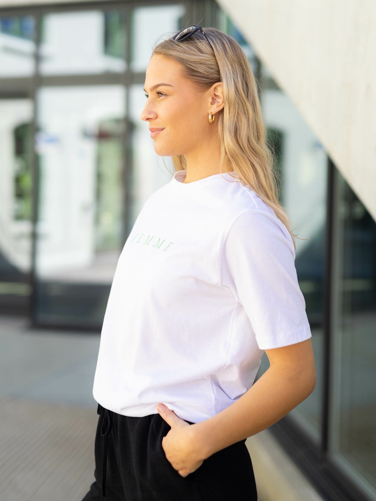 Selected Femme Vilja Short Sleeve Printed Tee Bright White Absinthe Green
