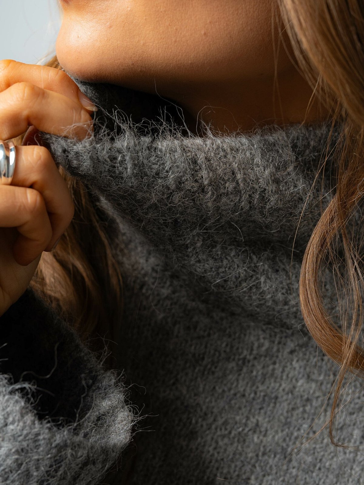 Selected Femme Gabella Long Sleeve Knit High-Neck Light Grey Melange