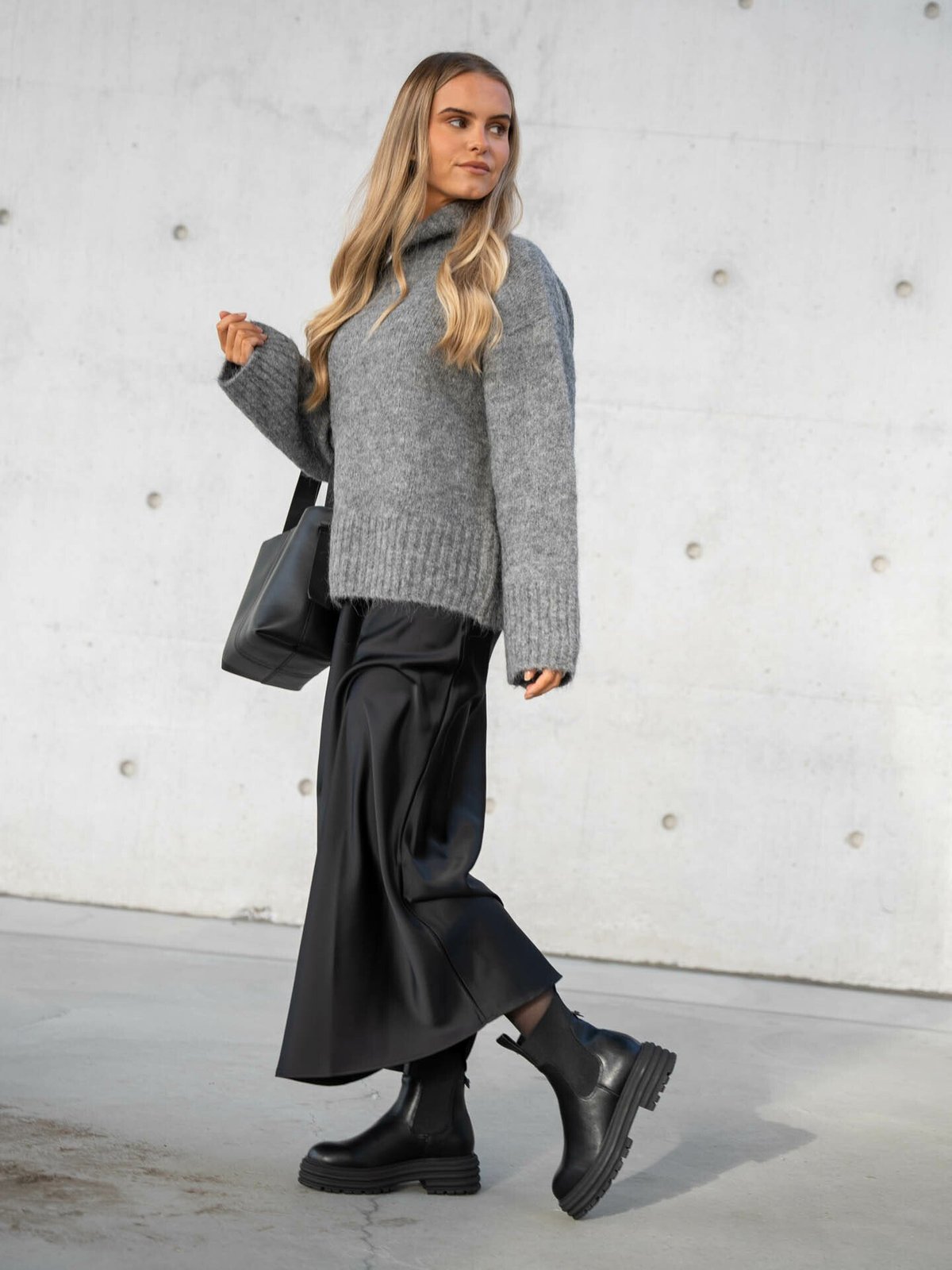 Selected Femme Gabella Long Sleeve Knit High-Neck Light Grey Melange