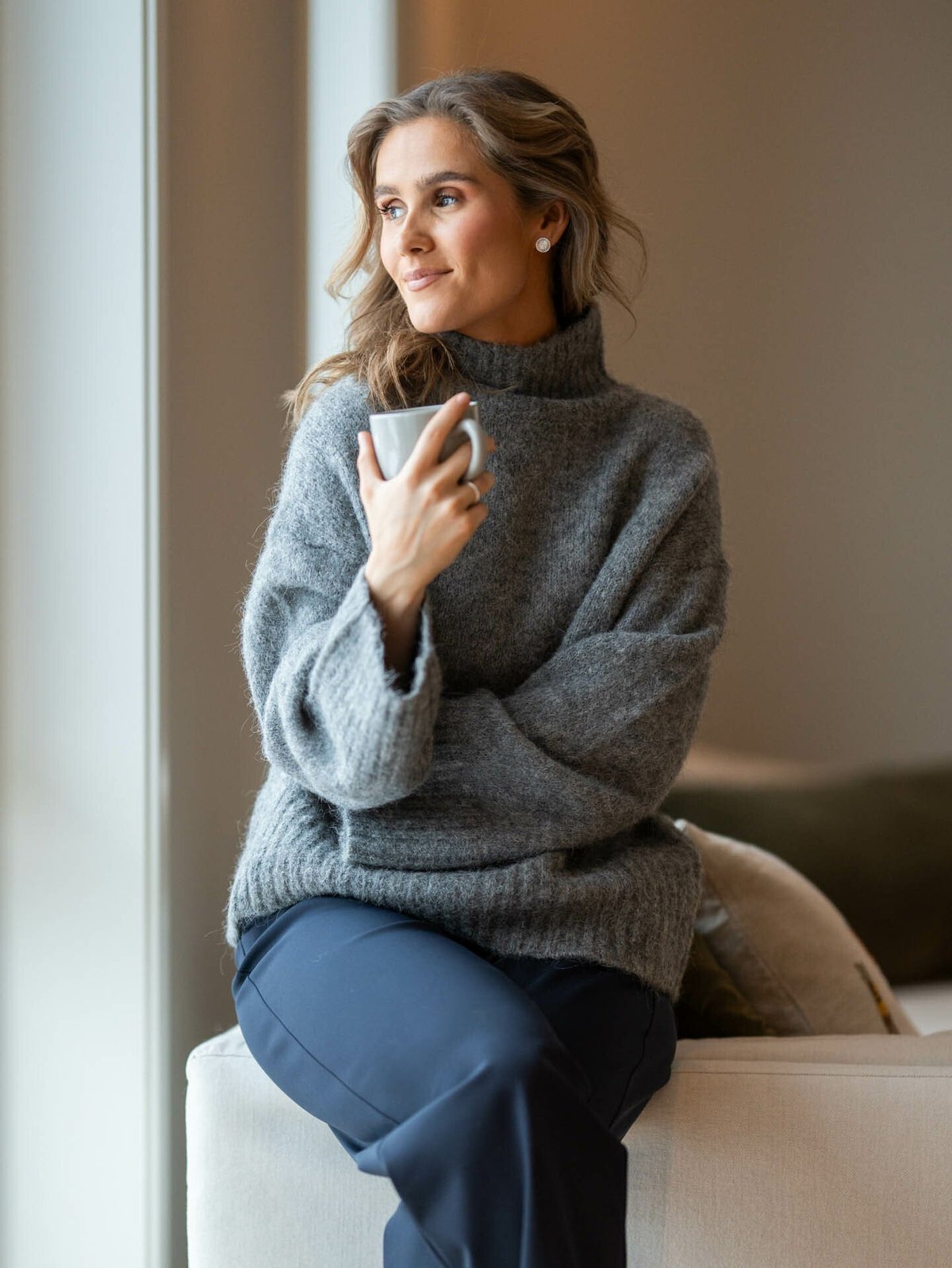 Selected Femme Gabella Long Sleeve Knit High-Neck Light Grey Melange