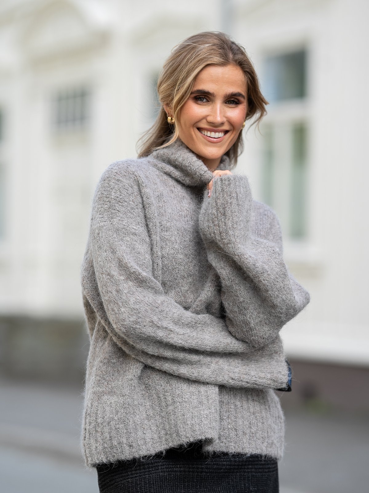 Selected Femme Gabella Long Sleeve Knit High-Neck Steel Gray MELANGE