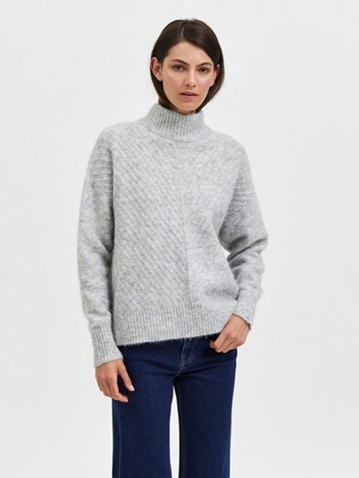 Selected Femme Sif Sisse Long Sleeve Knit Highneck Light Grey Melange