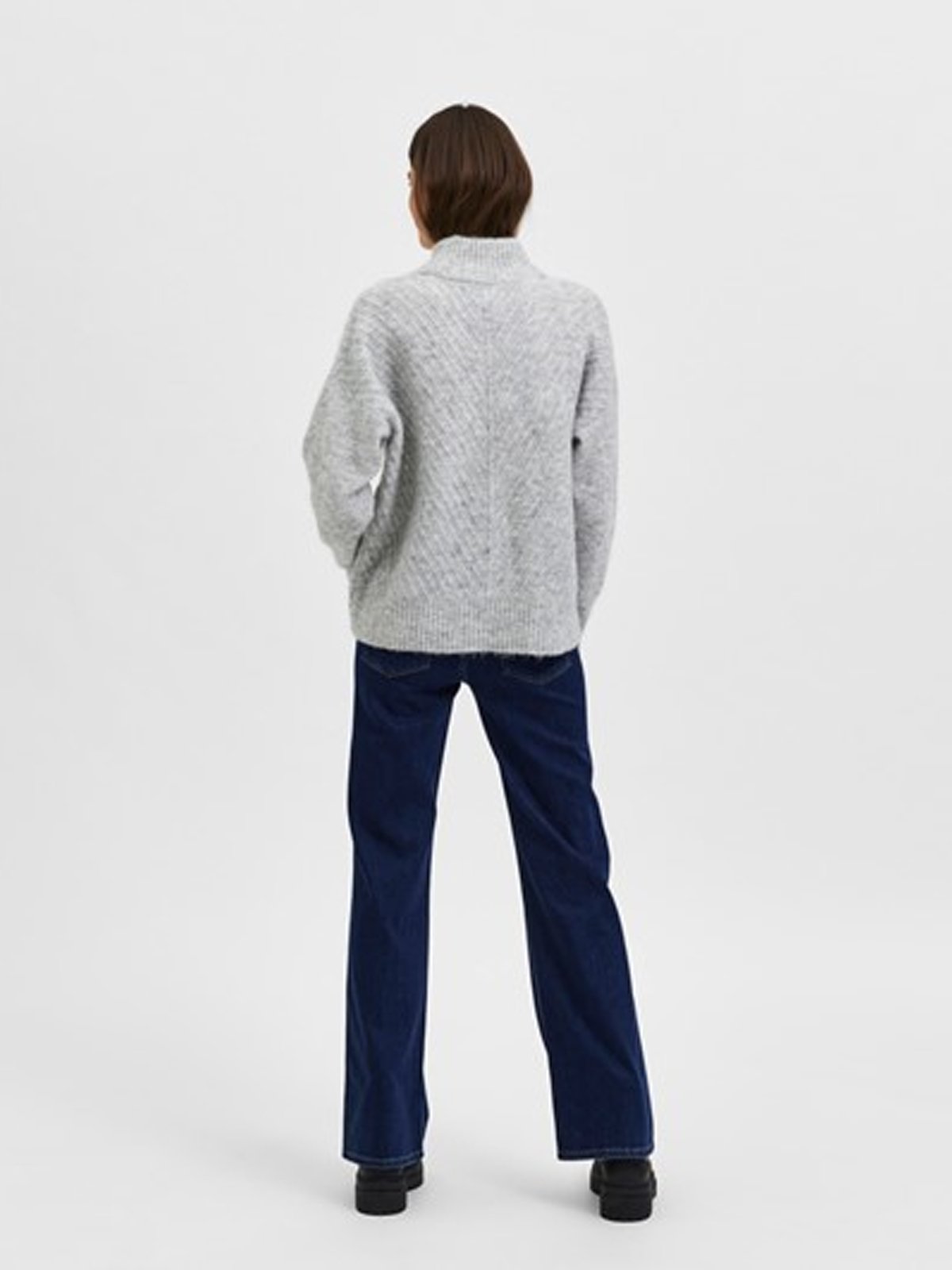 Selected Femme Sif Sisse Long Sleeve Knit Highneck Light Grey Melange