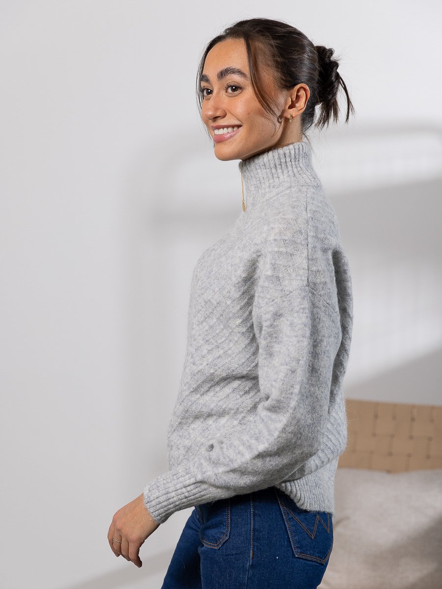 Selected Femme Sif Sisse Long Sleeve Knit Highneck Light Grey Melange