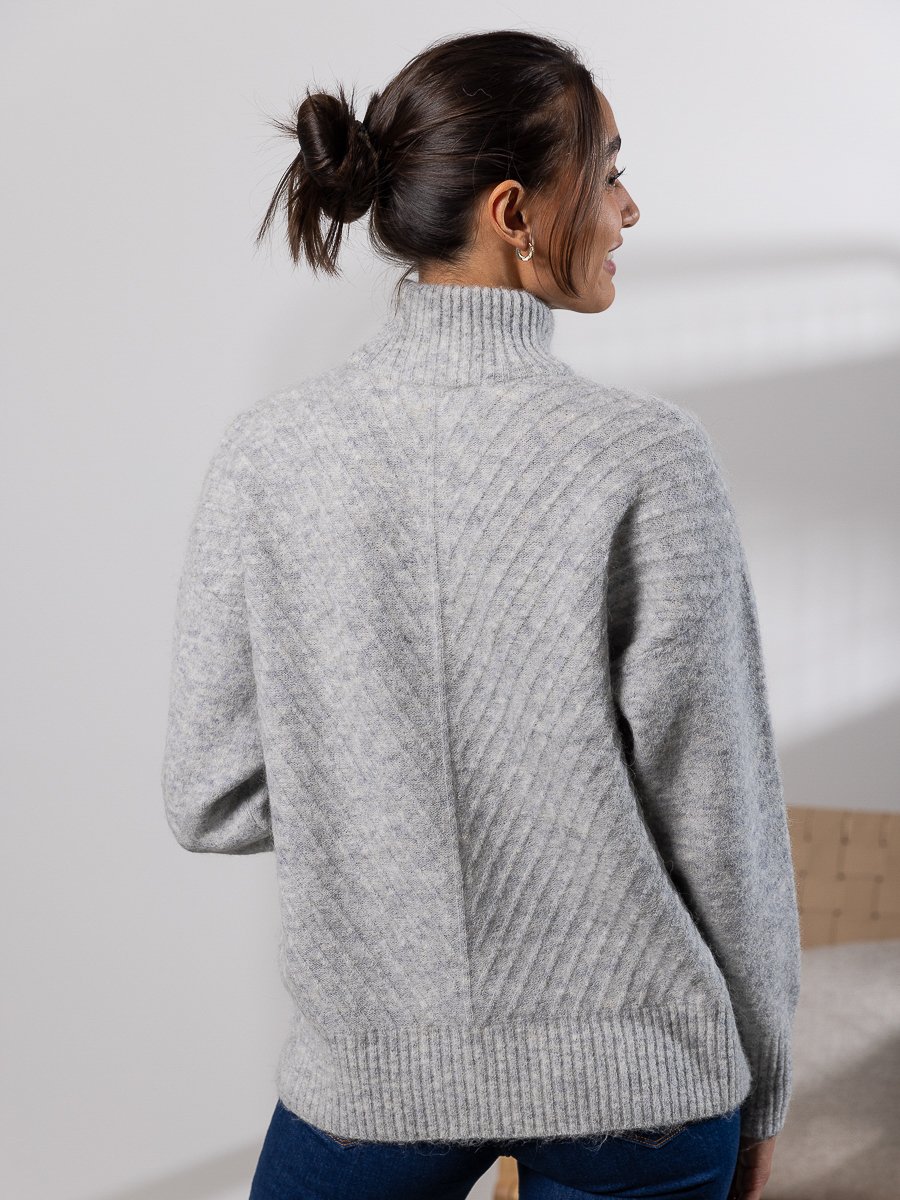 Selected Femme Sif Sisse Long Sleeve Knit Highneck Light Grey Melange