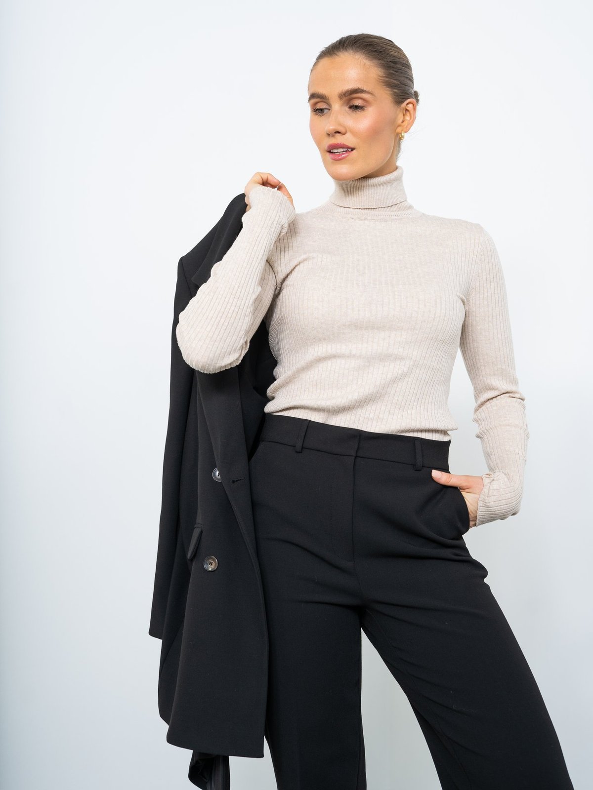 Selected Femme Lydia Costa Long Sleeve Knit Rollneck Birch Melange