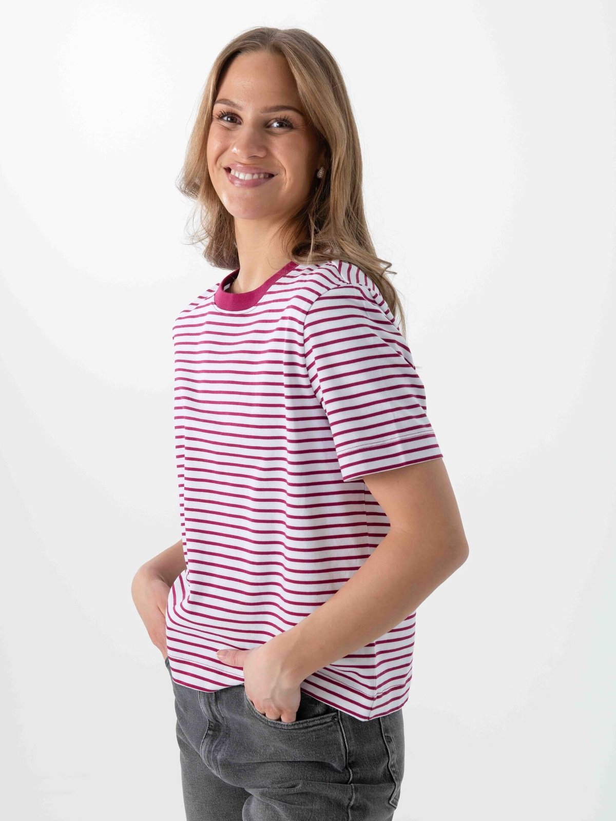 Selected Femme Essential Short Sleeve Striped Boxy Tee Anemone
