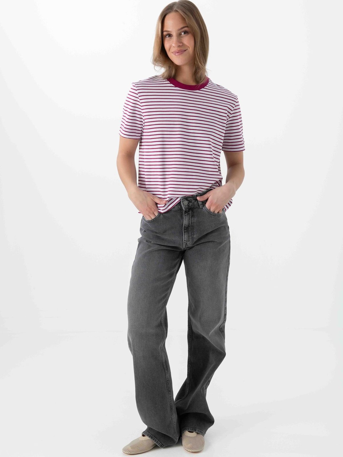 Selected Femme Essential Short Sleeve Striped Boxy Tee Anemone