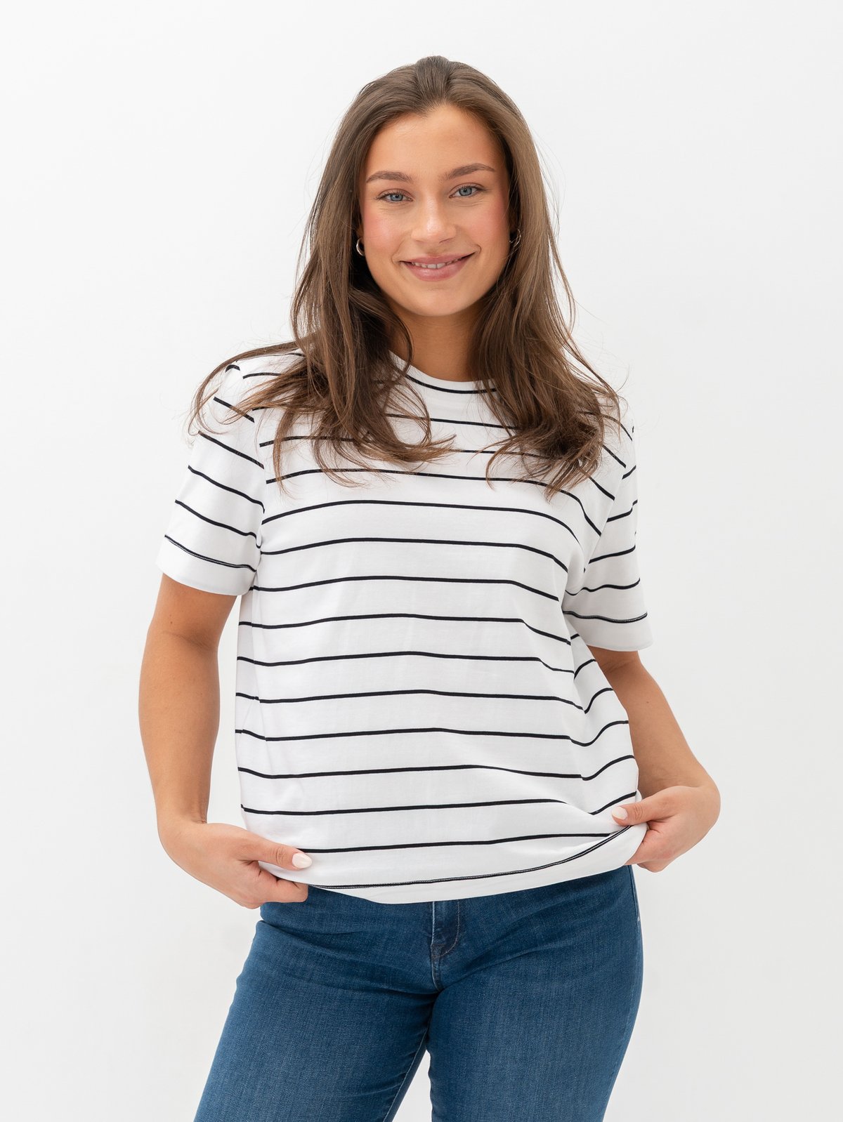 Selected Femme Essential Short Sleeve Striped Boxy Tee Bright White BLACK - WIDE/THIN STRIPES