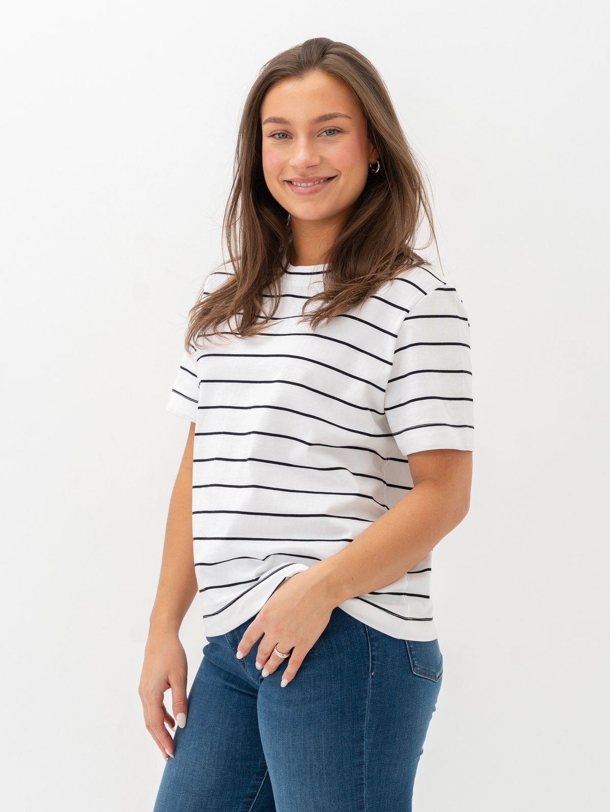 Selected Femme Essential Short Sleeve Striped Boxy Tee Bright White BLACK - WIDE/THIN STRIPES