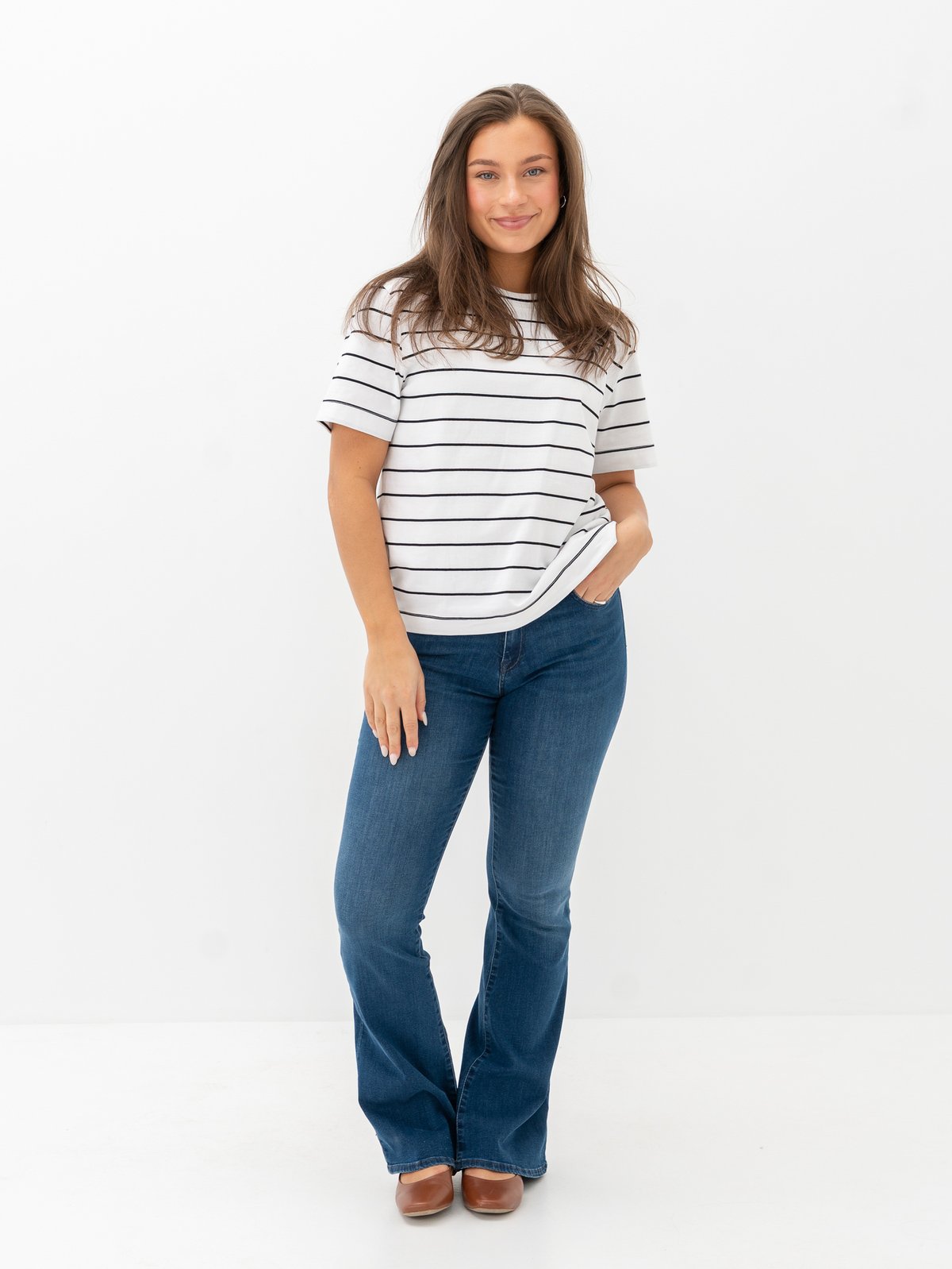 Selected Femme Essential Short Sleeve Striped Boxy Tee Bright White BLACK - WIDE/THIN STRIPES