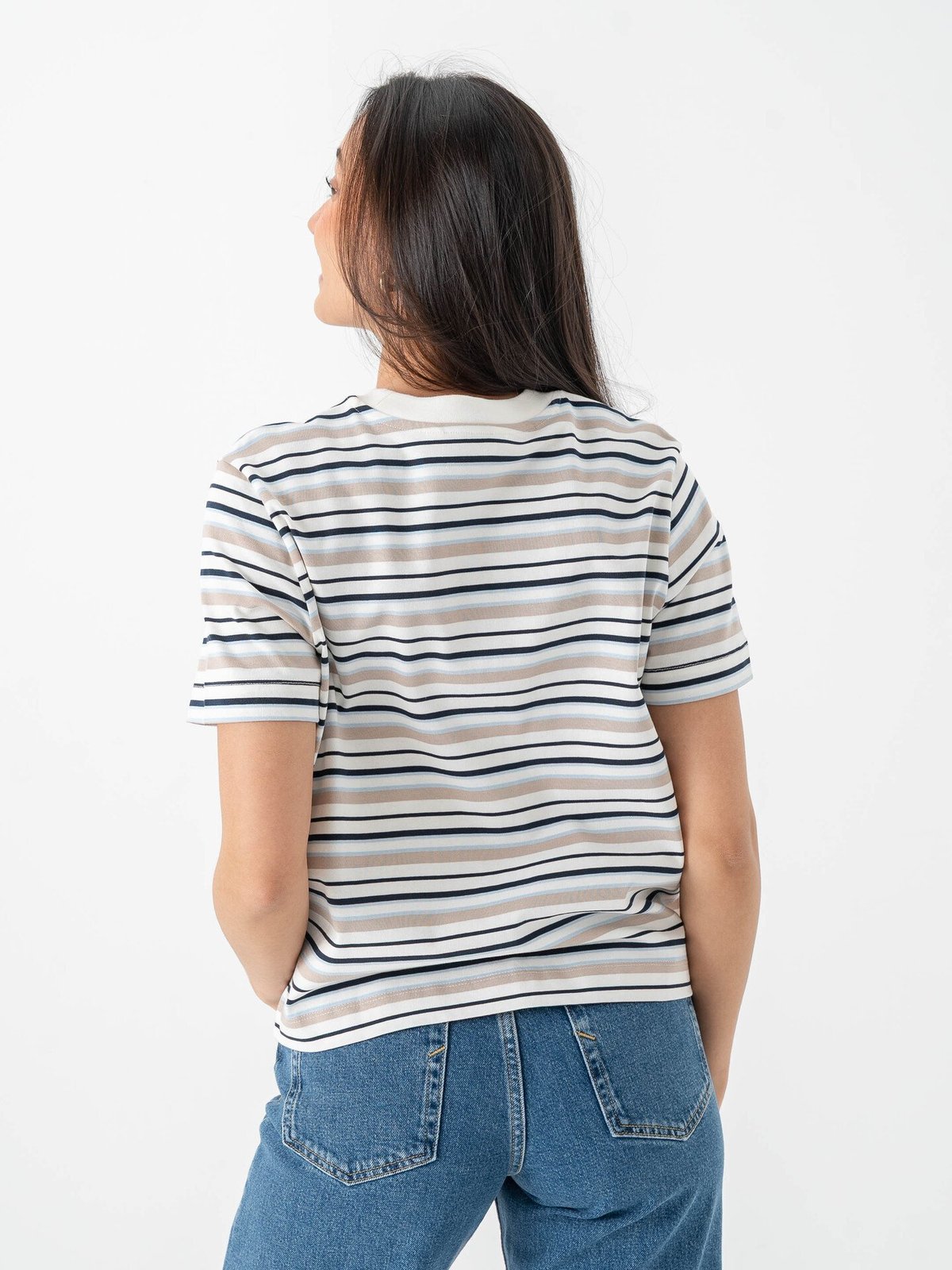 Selected Femme Essential Short Sleeve Striped Boxy Tee Cashmere Blue Multi Stripes