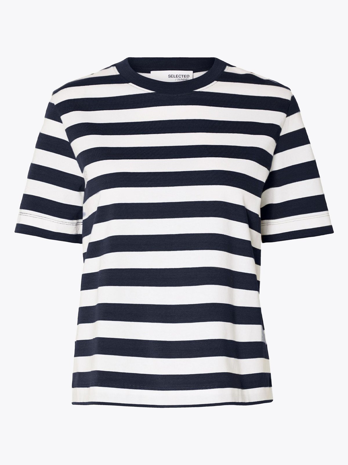 Selected Femme Essential Short Sleeve Striped Boxy Tee Dark Sapphire
