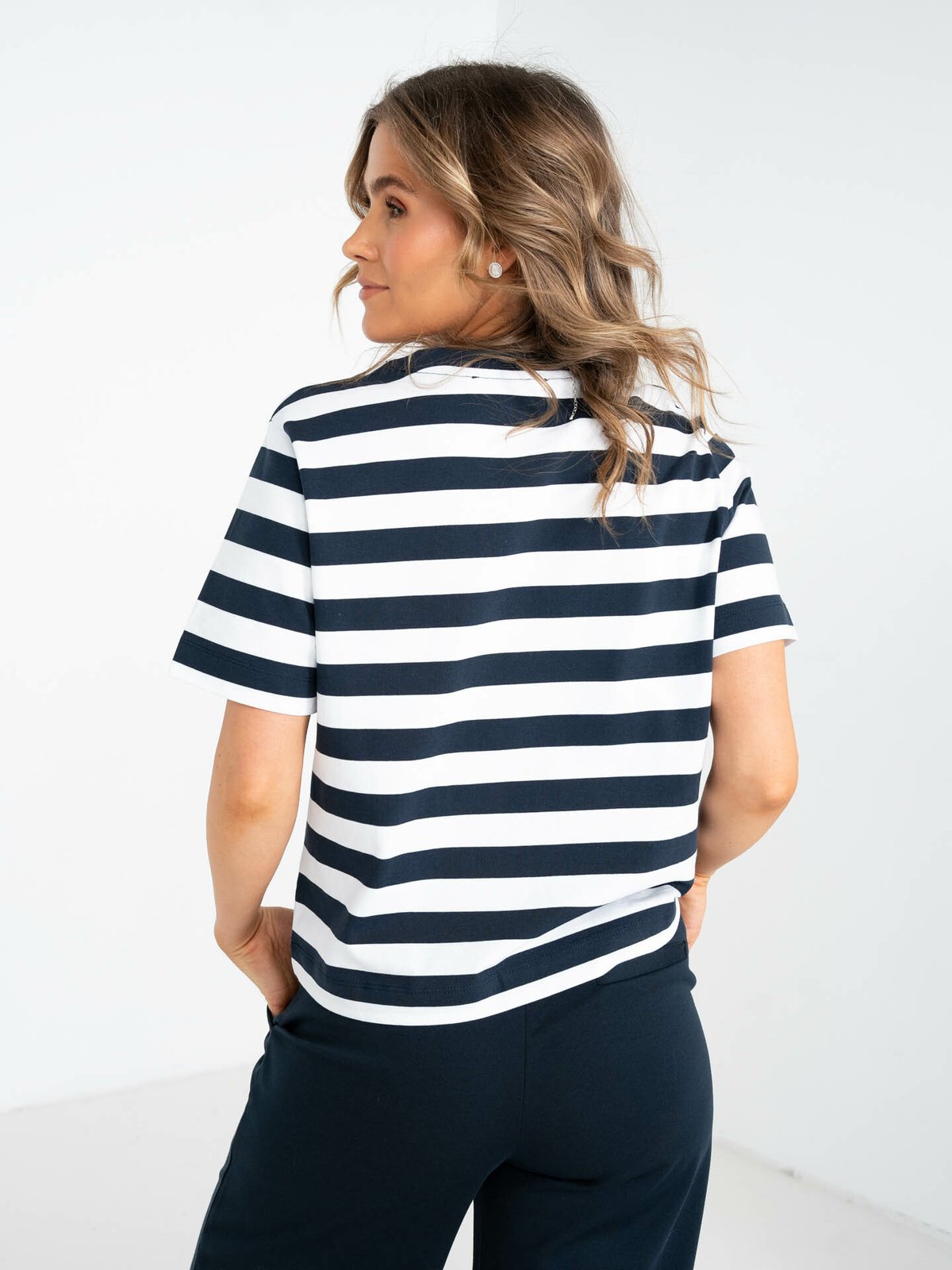 Selected Femme Essential Short Sleeve Striped Boxy Tee Dark Sapphire