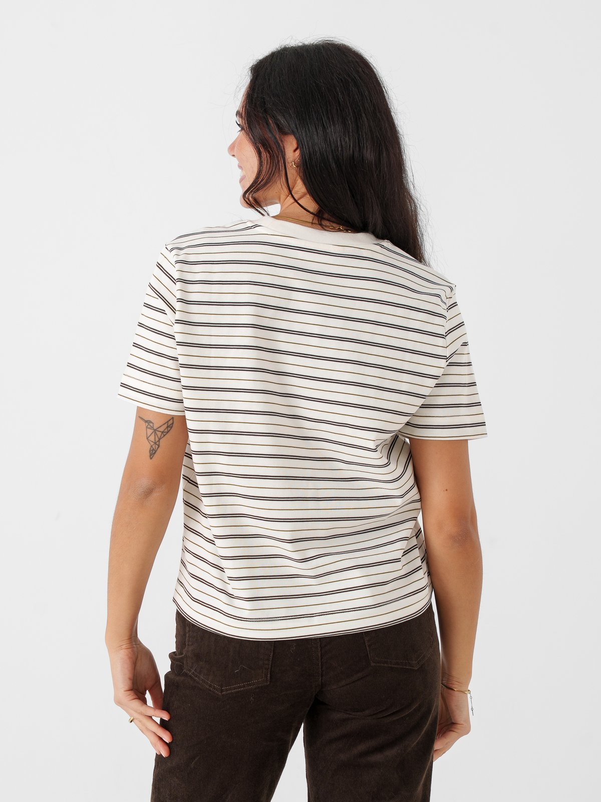 Selected Femme Essential Short Sleeve Striped Boxy Tee Brun