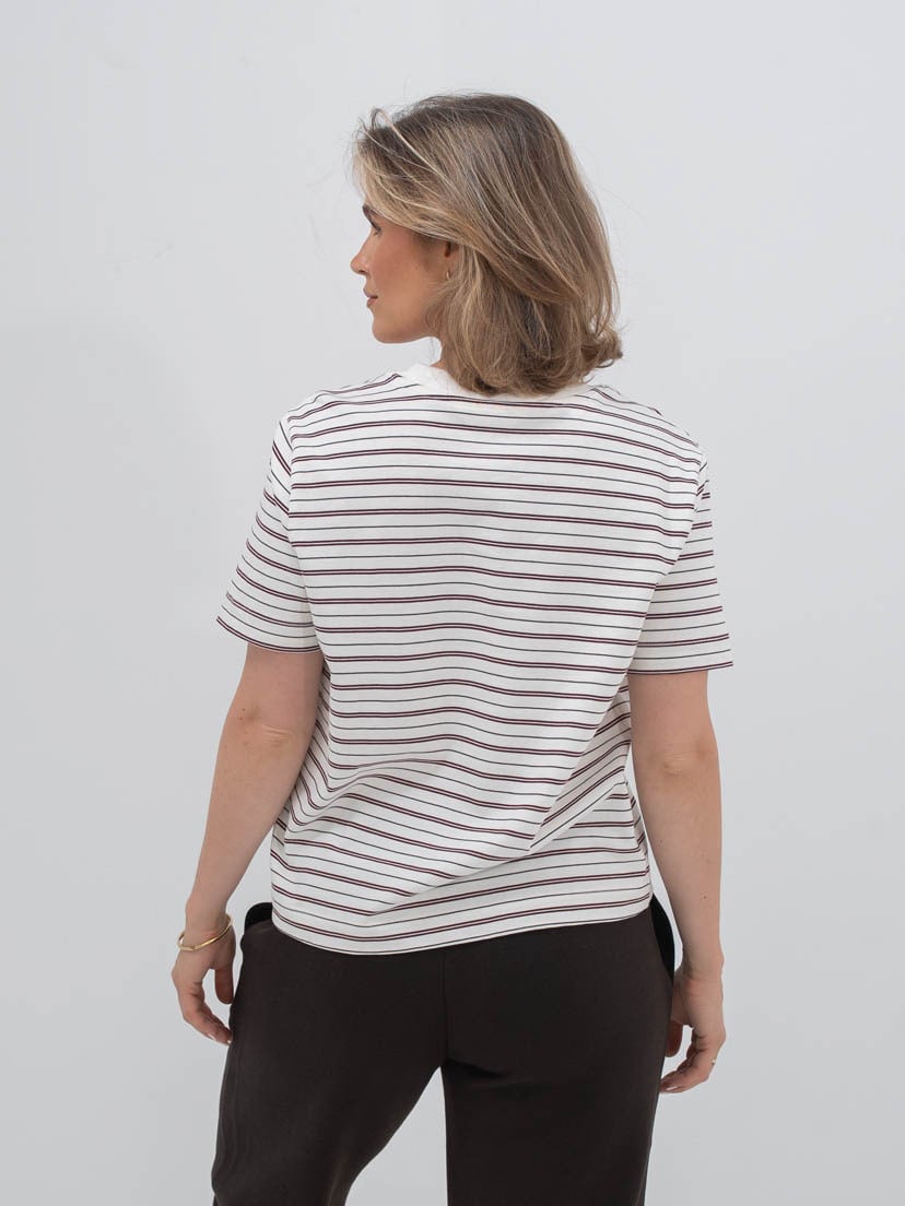 Selected Femme Essential Short Sleeve Striped Boxy Tee Tawny Port