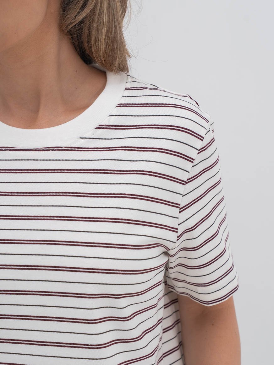 Selected Femme Essential Short Sleeve Striped Boxy Tee Tawny Port