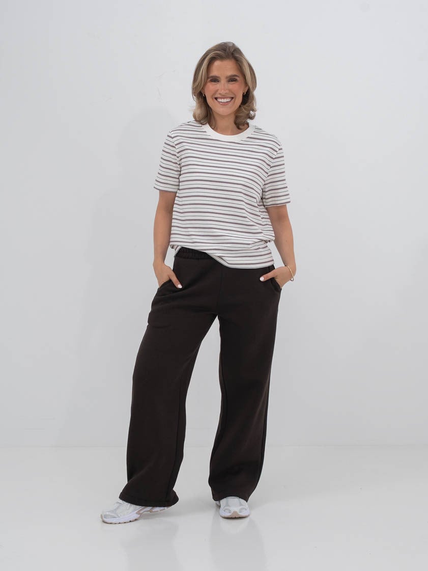 Selected Femme Essential Short Sleeve Striped Boxy Tee Tawny Port