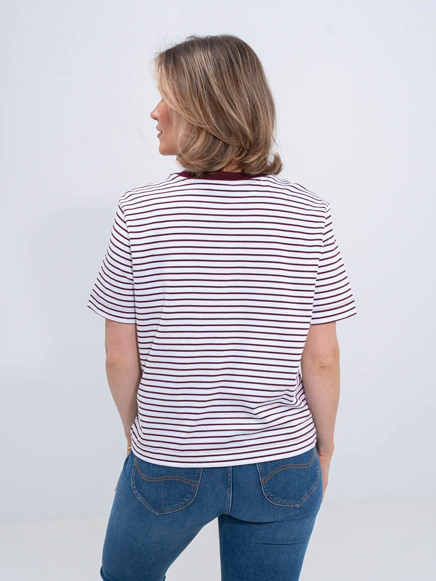 Selected Femme Essential Short Sleeve Striped Boxy Tee Tawny Port
