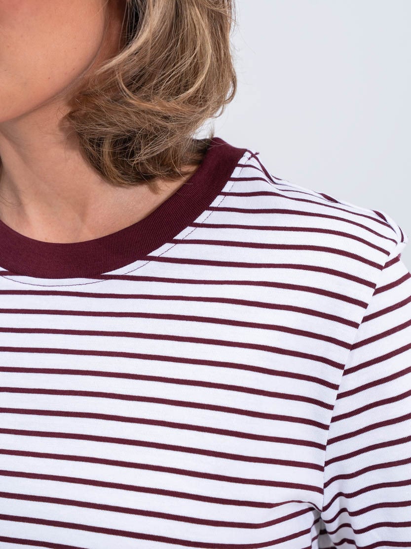 Selected Femme Essential Short Sleeve Striped Boxy Tee Tawny Port