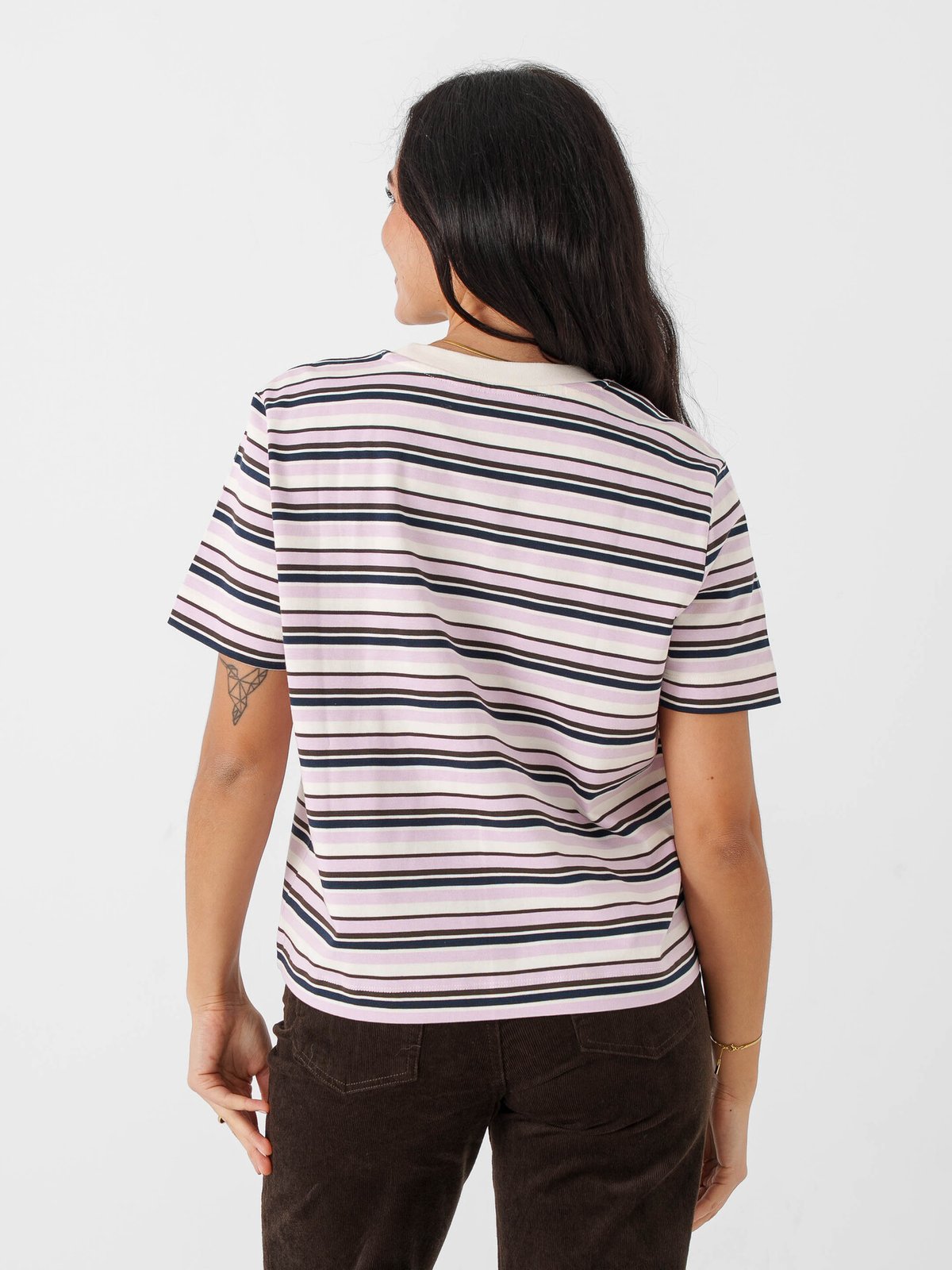 Selected Femme Essential Short Sleeve Striped Boxy Tee Rosa