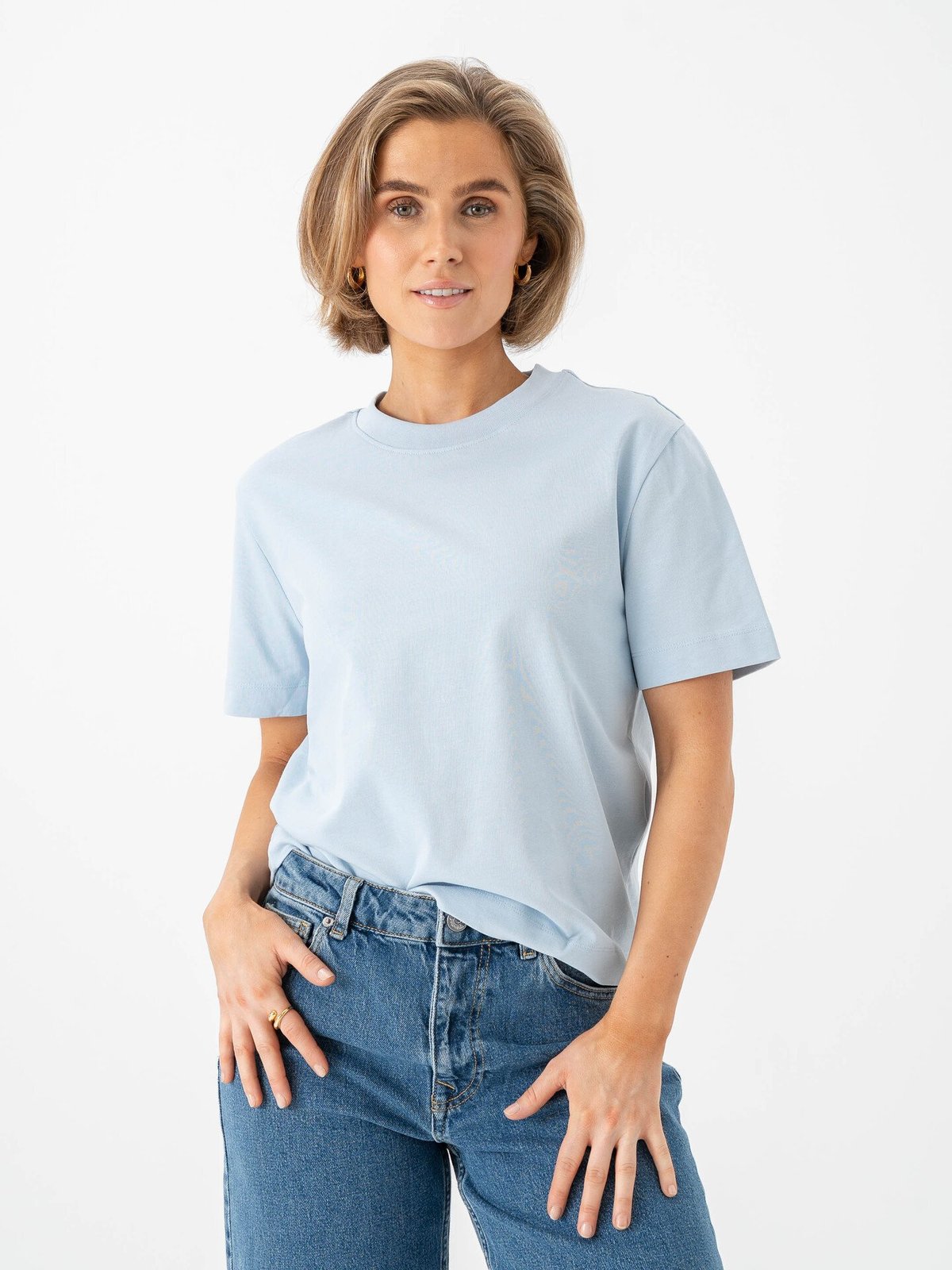 Selected Femme Essential Short Sleeve Boxy Tee Cashmere Blue