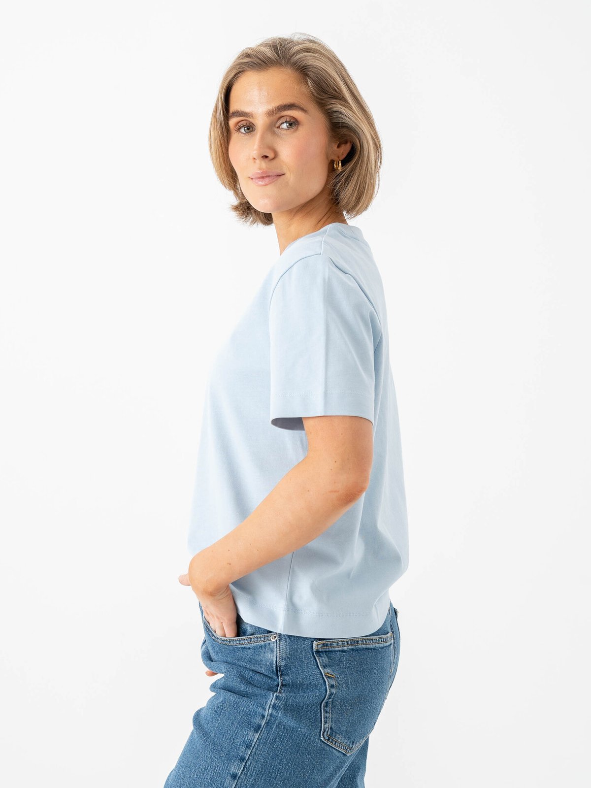 Selected Femme Essential Short Sleeve Boxy Tee Cashmere Blue