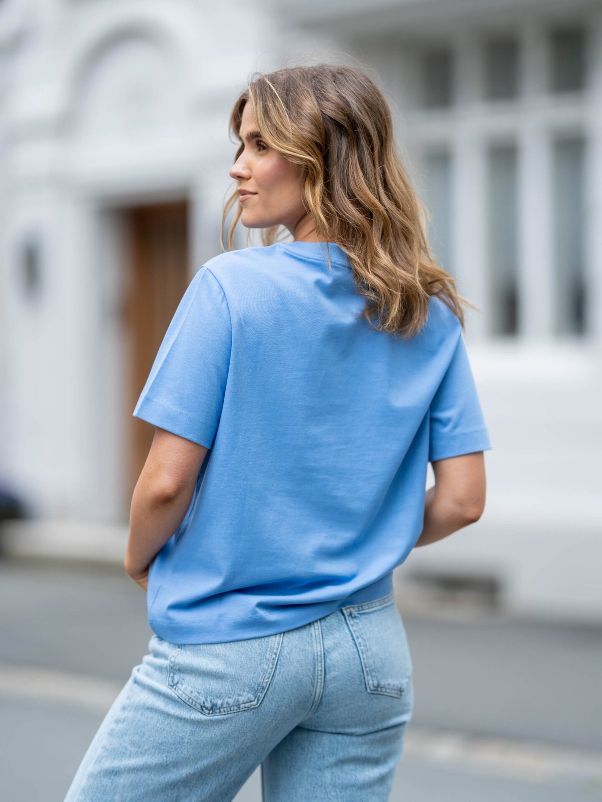 Selected Femme Essential Short Sleeve Boxy Tee Cornflower Blue