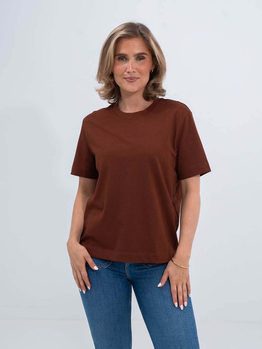 Selected Femme Essential Short Sleeve Boxy Tee Cherry Mahogany