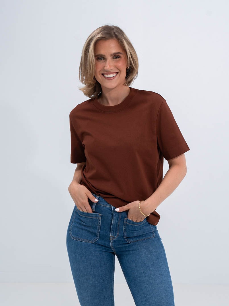 Selected Femme Essential Short Sleeve Boxy Tee Cherry Mahogany