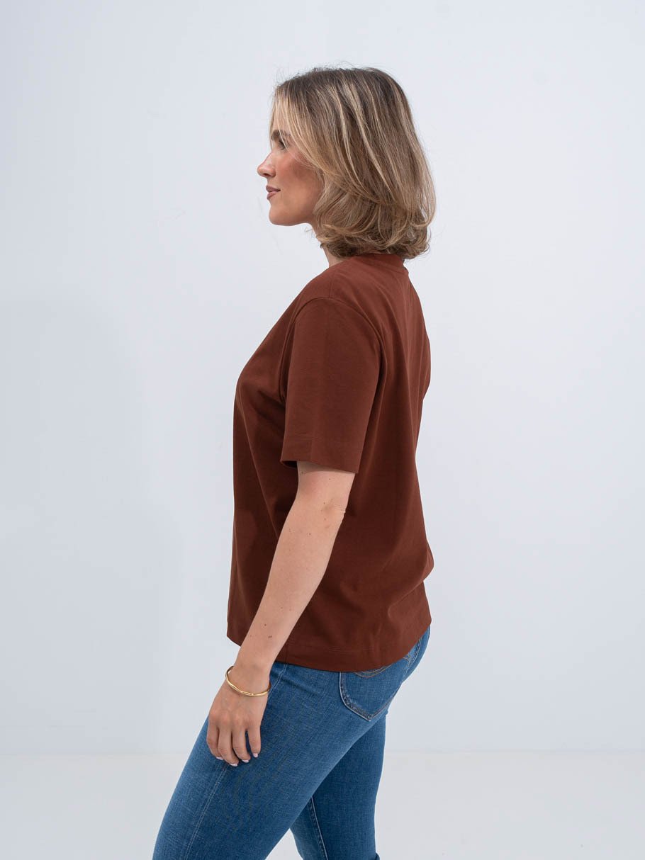 Selected Femme Essential Short Sleeve Boxy Tee Cherry Mahogany