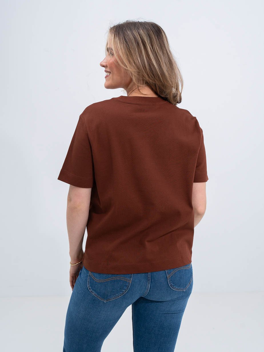 Selected Femme Essential Short Sleeve Boxy Tee Cherry Mahogany