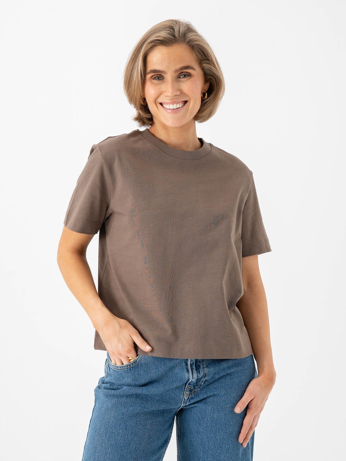 Selected Femme Essential Short Sleeve Boxy Tee Chocolate Chip