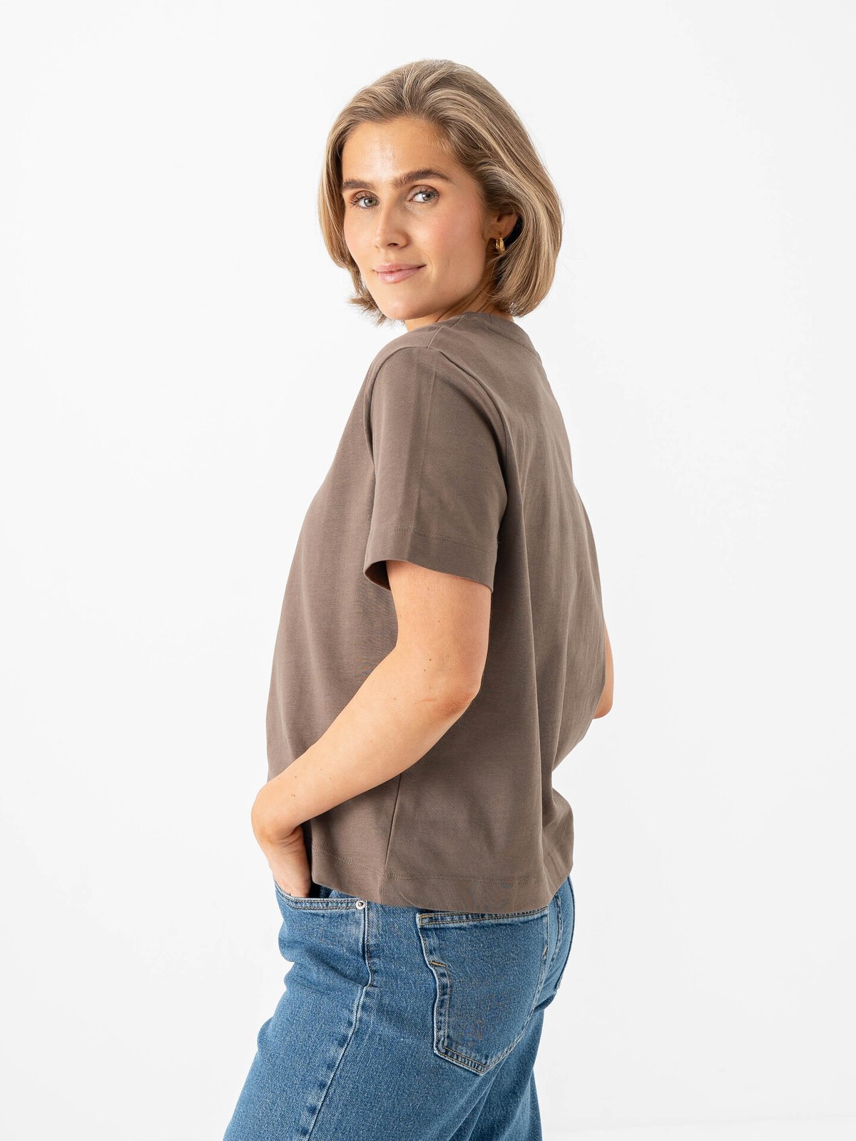 Selected Femme Essential Short Sleeve Boxy Tee Chocolate Chip