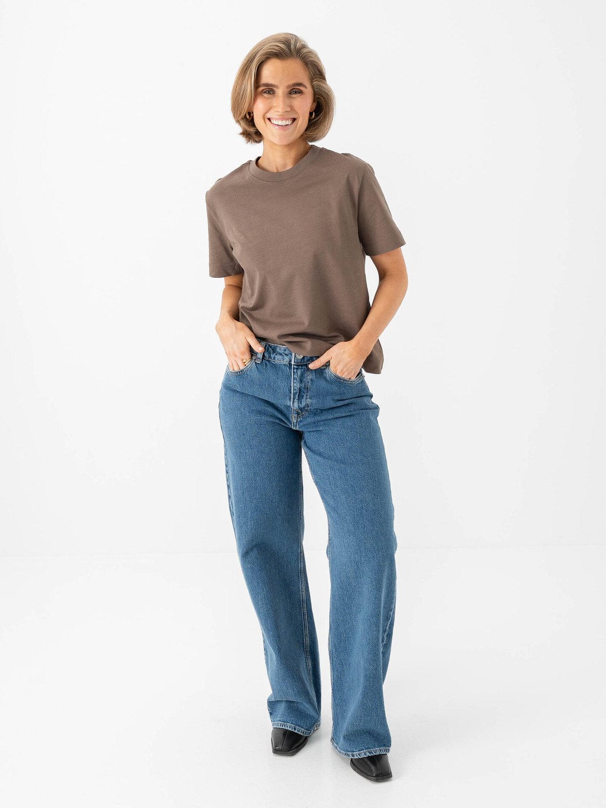 Selected Femme Essential Short Sleeve Boxy Tee Chocolate Chip