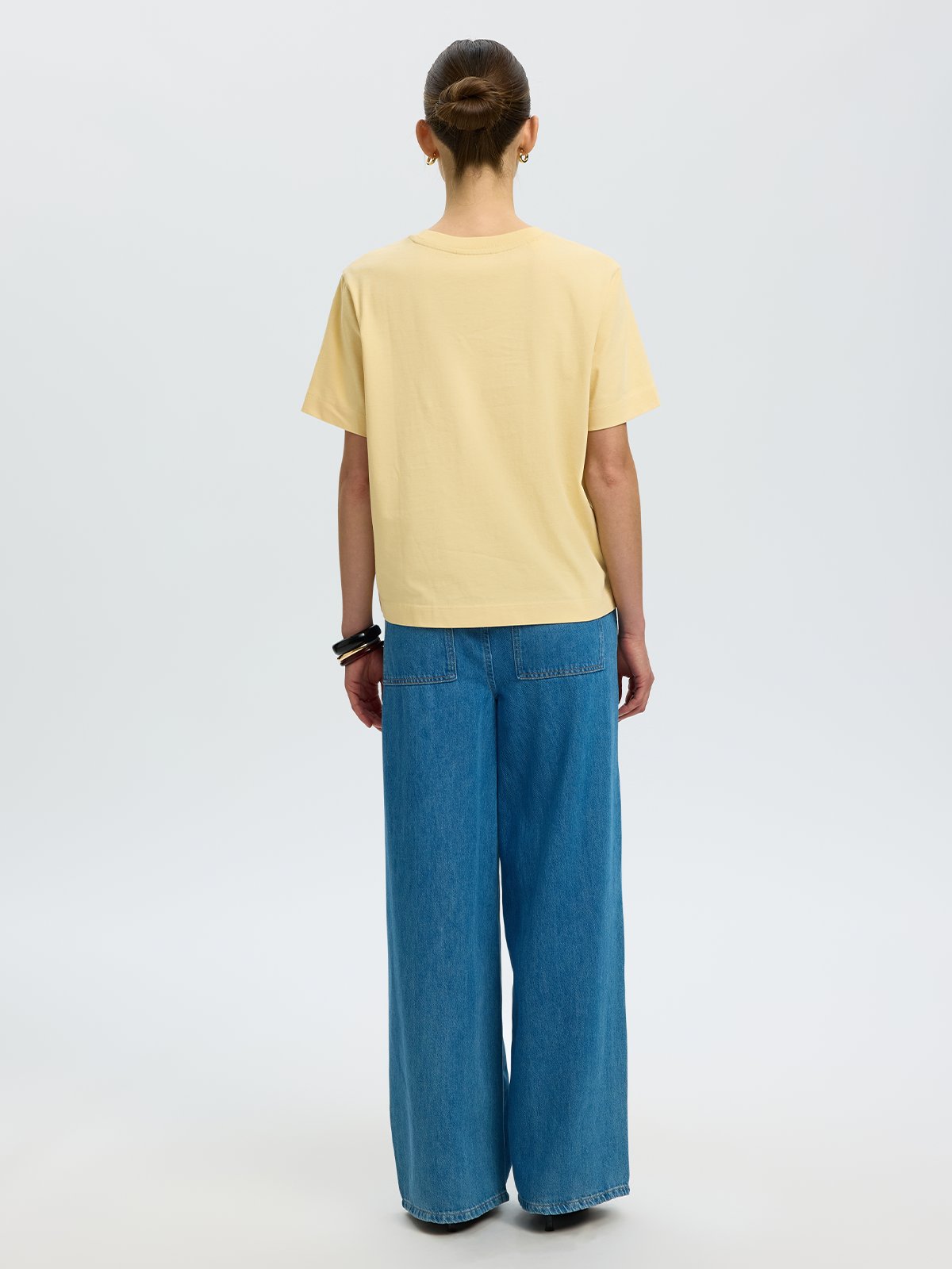 Selected Femme Essential Short Sleeve Boxy Tee Italian Straw