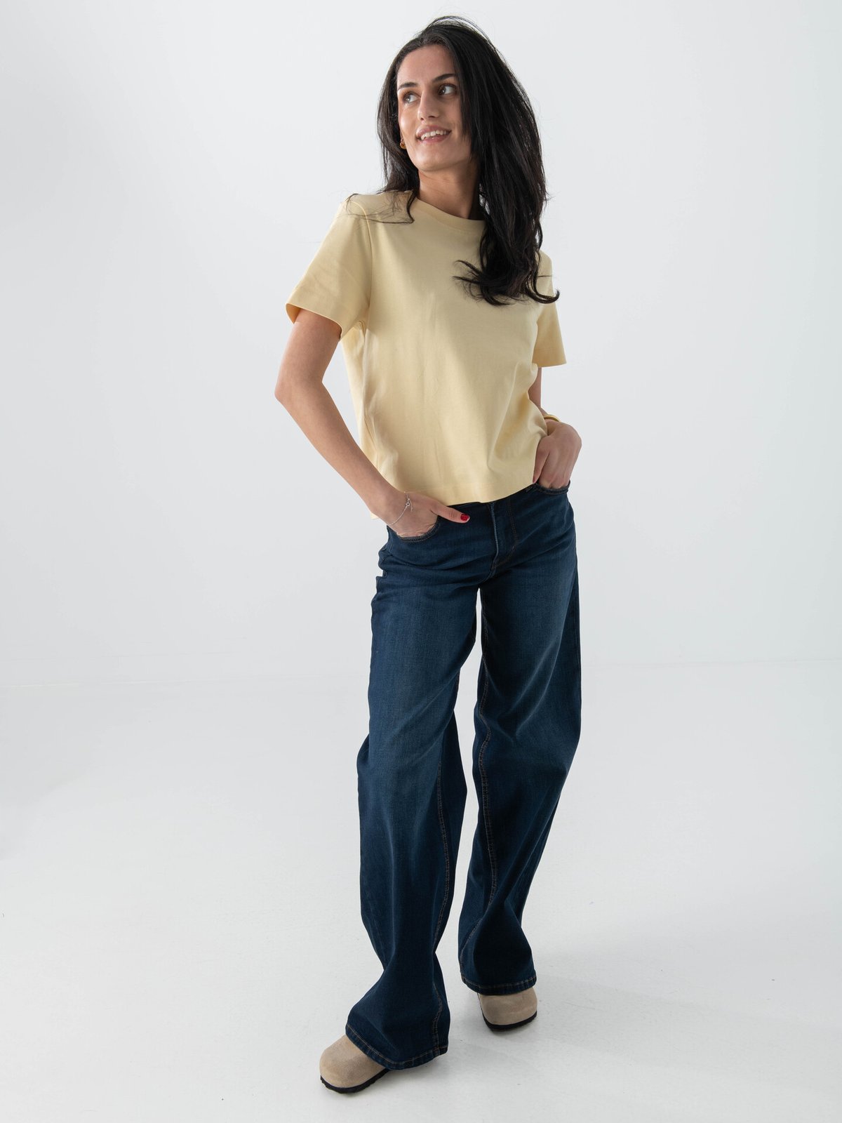 Selected Femme Essential Short Sleeve Boxy Tee Italian Straw