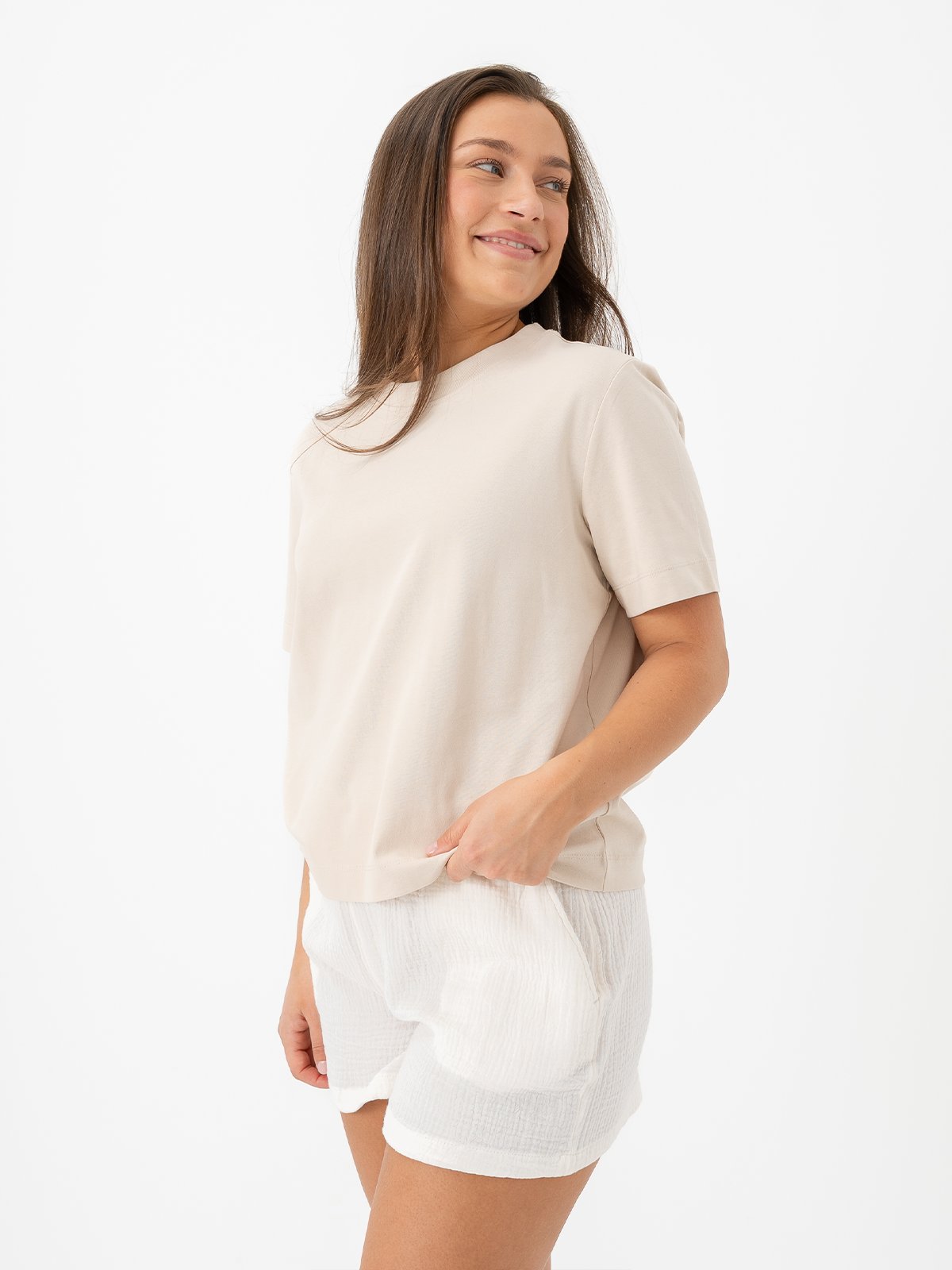 Selected Femme Essential Short Sleeve Boxy Tee Oatmeal