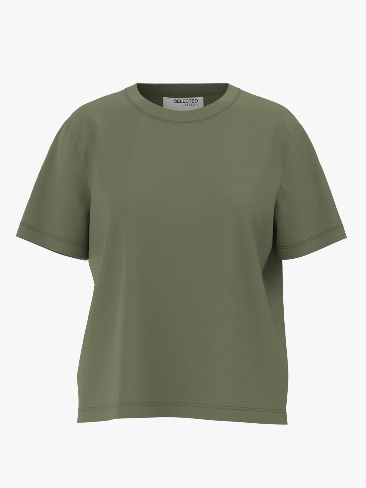 Selected Femme Essential Short Sleeve Boxy Tee Olivine