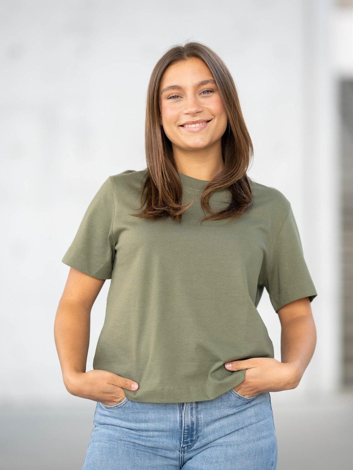 Selected Femme Essential Short Sleeve Boxy Tee Olivine