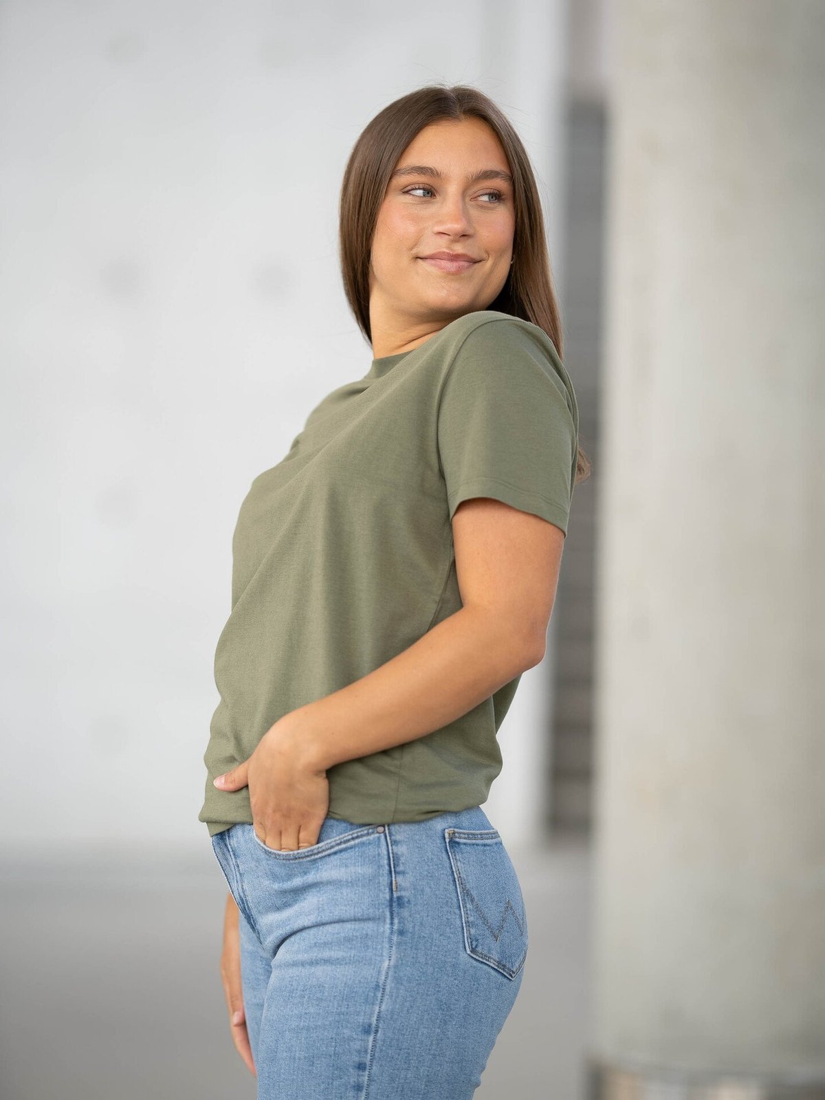 Selected Femme Essential Short Sleeve Boxy Tee Olivine