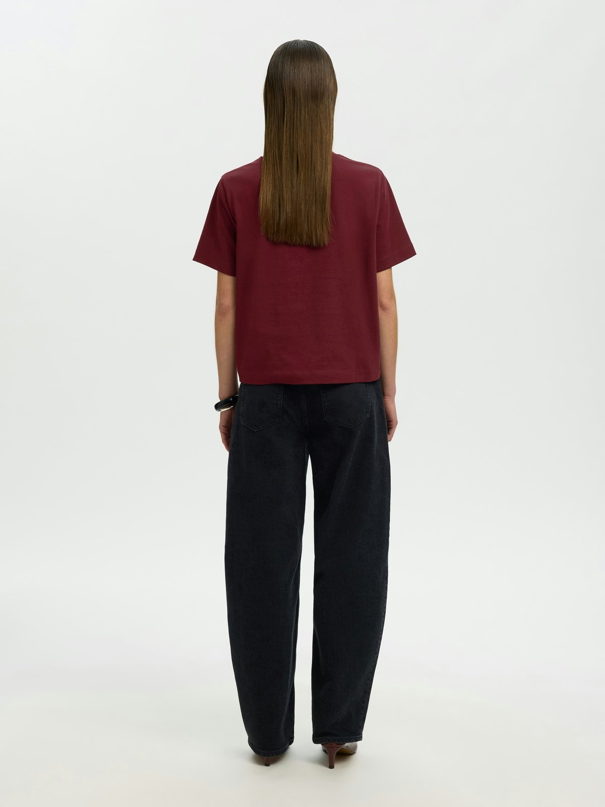 Selected Femme Essential Short Sleeve Boxy Tee Tawny Port