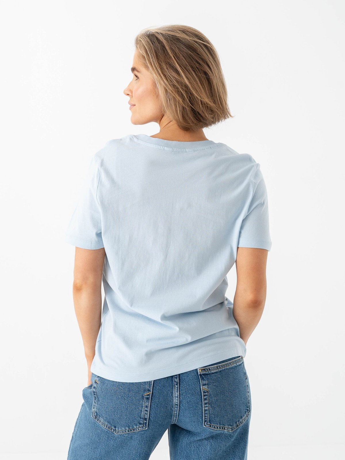 Selected Femme Essential Short Sleeve V-Neck Tee Cashmere Blue