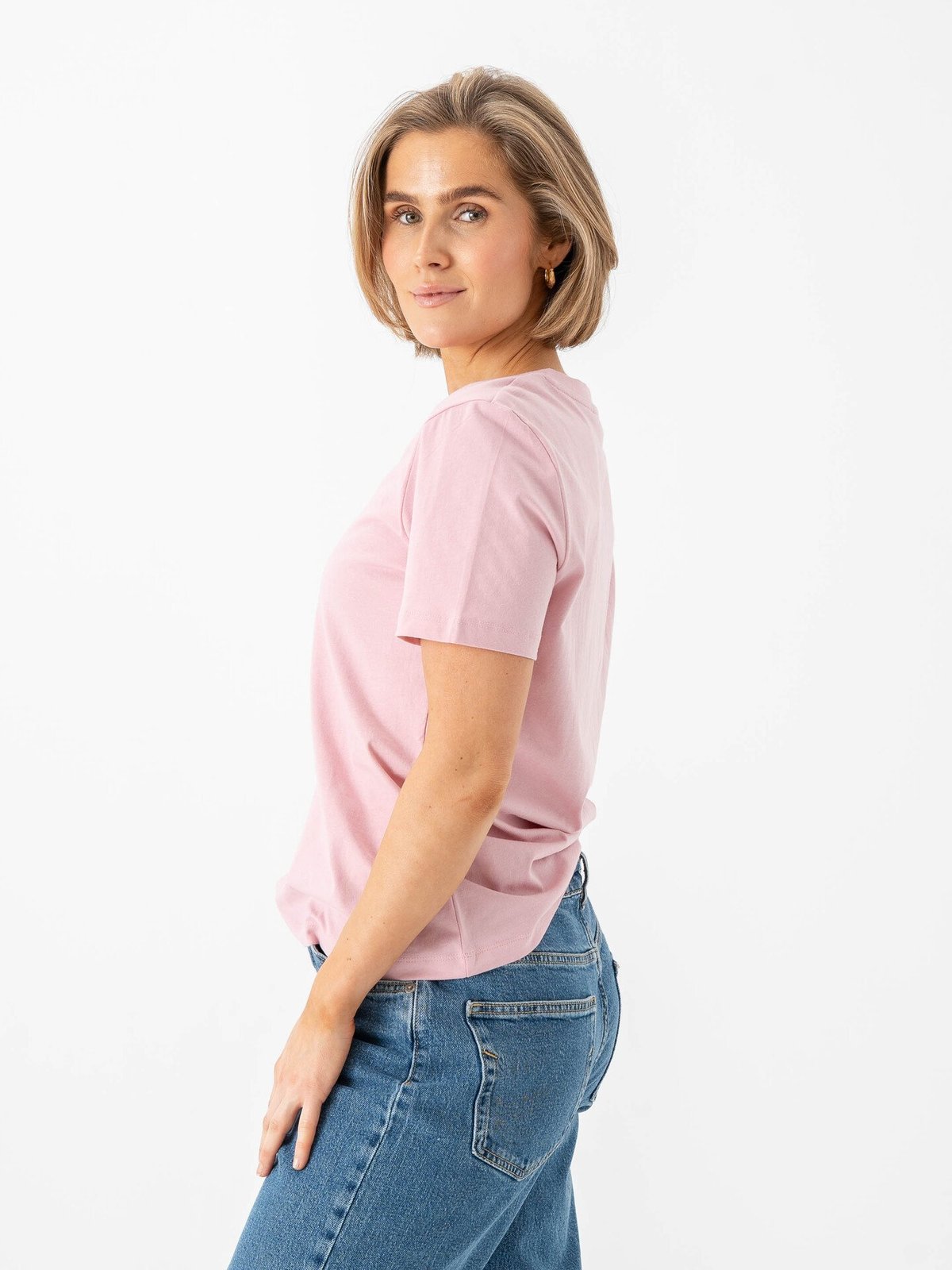 Selected Femme Essential Short Sleeve V-Neck Tee Bleached Mauve