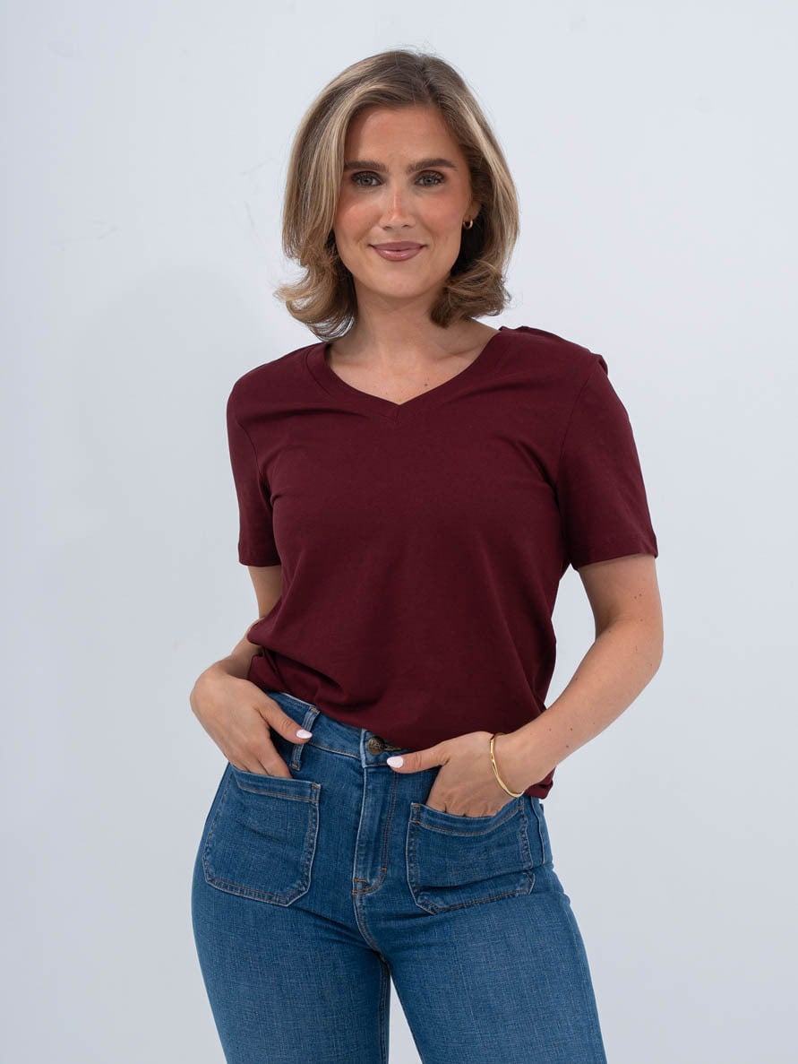 Selected Femme Essential Short Sleeve V-Neck Tee Tawny Port