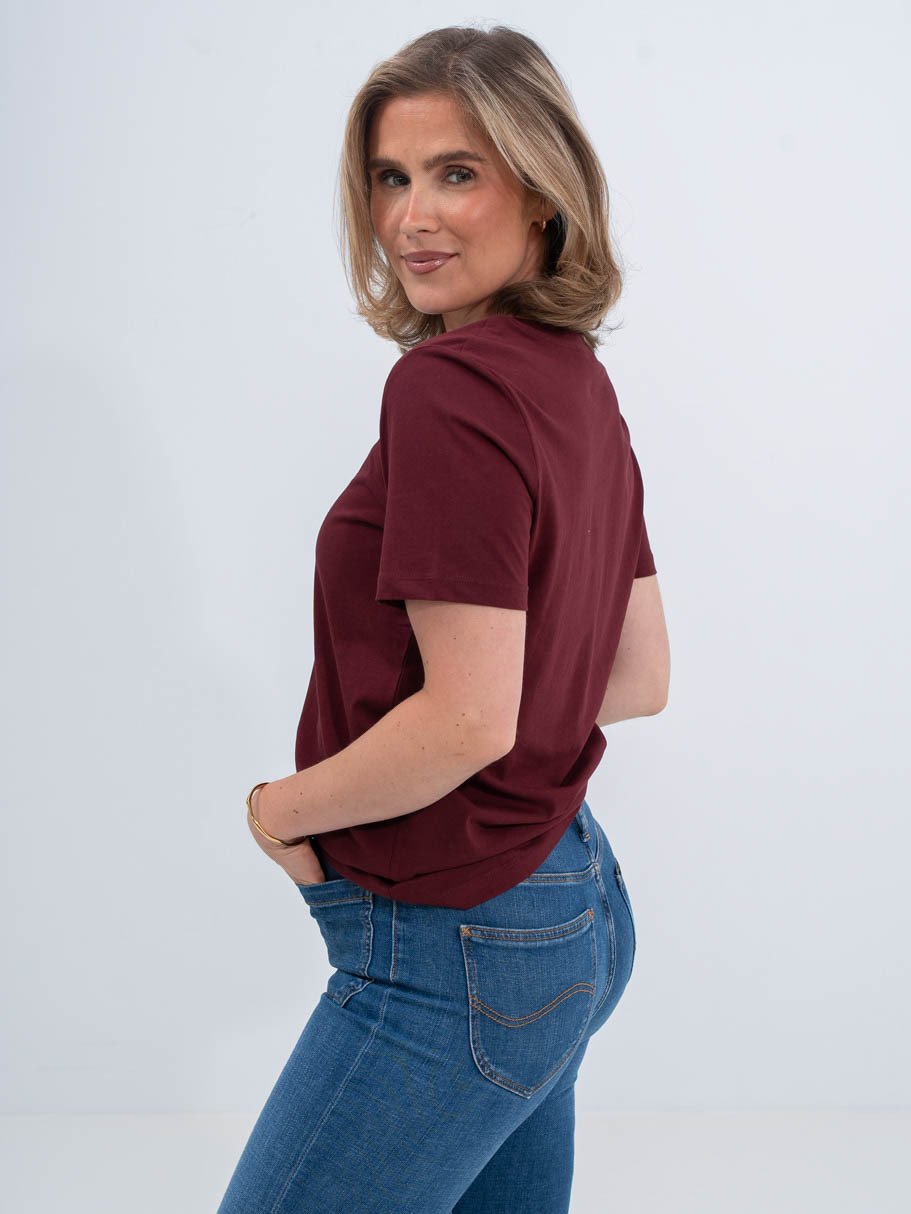 Selected Femme Essential Short Sleeve V-Neck Tee Tawny Port