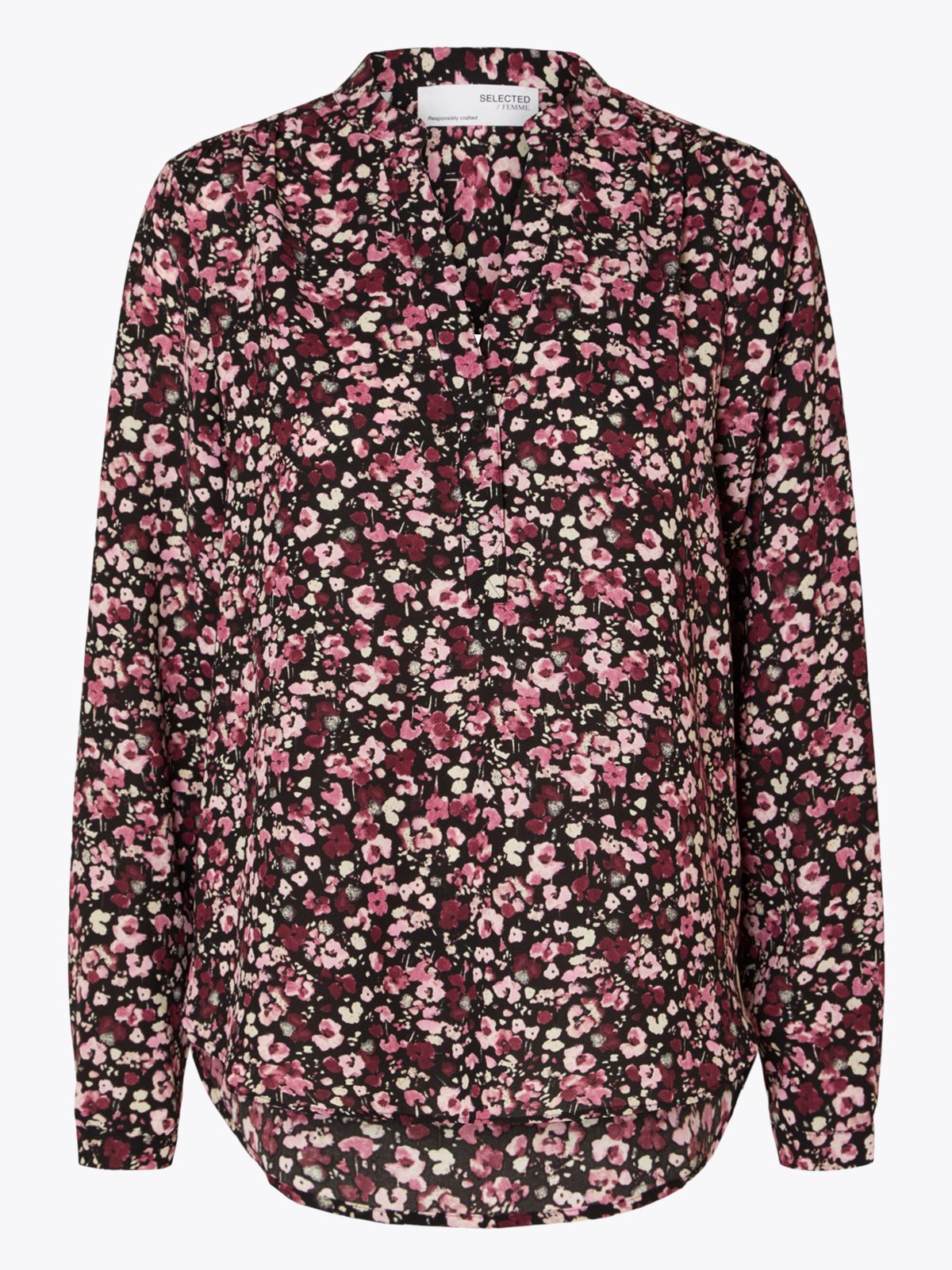 Selected Femme Mivi Long Sleeve All Over Print Top Black Pink