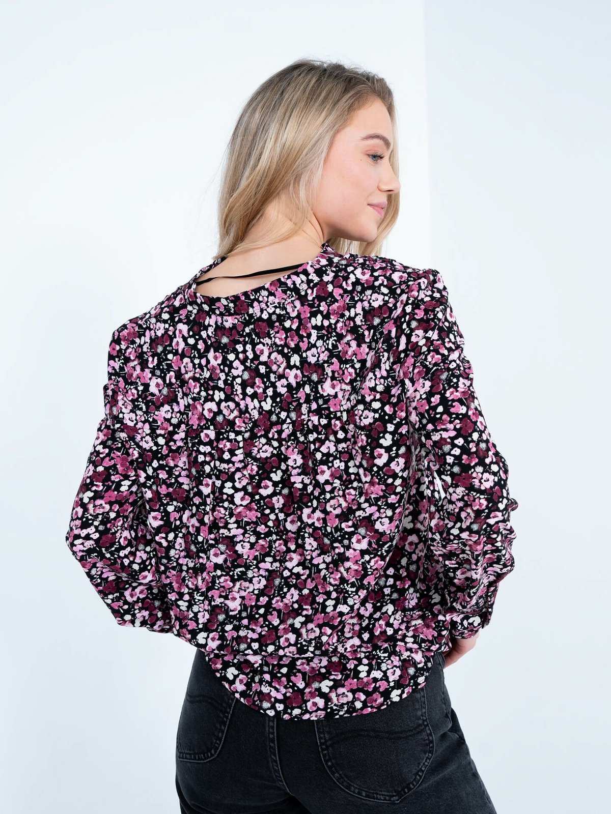 Selected Femme Mivi Long Sleeve All Over Print Top Black Pink